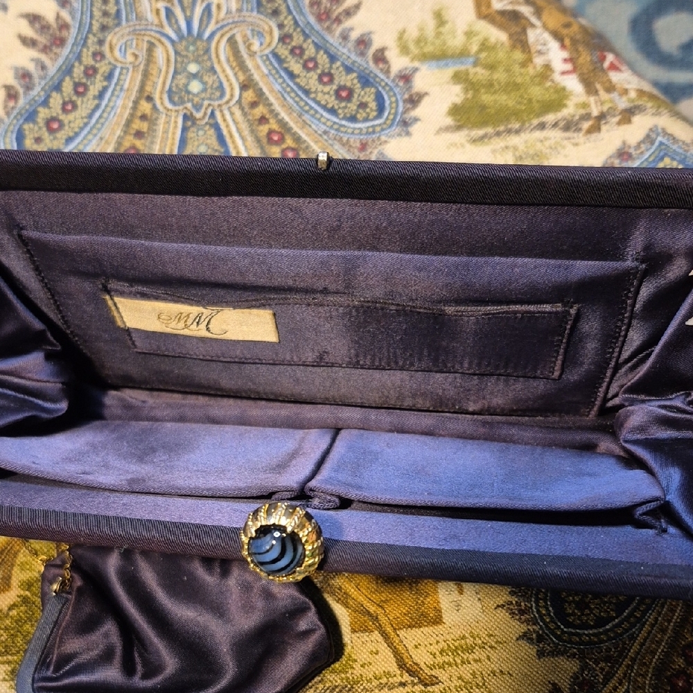 Vintage Dark Navy Clutch with Gold Accent - Picture 6 of 16